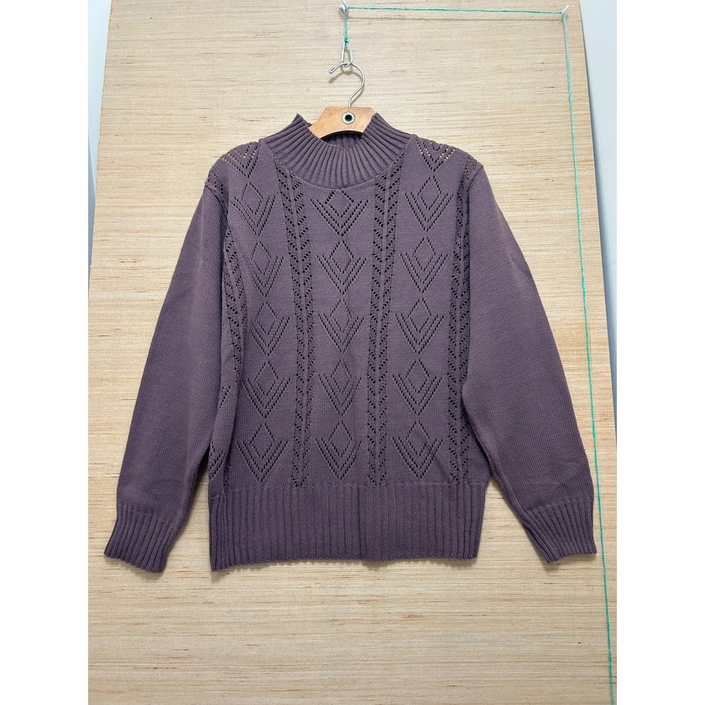 Lord Isaacs Womens Mock Neck Pointelle‎ Knit Sweater Mauve Purple Medium